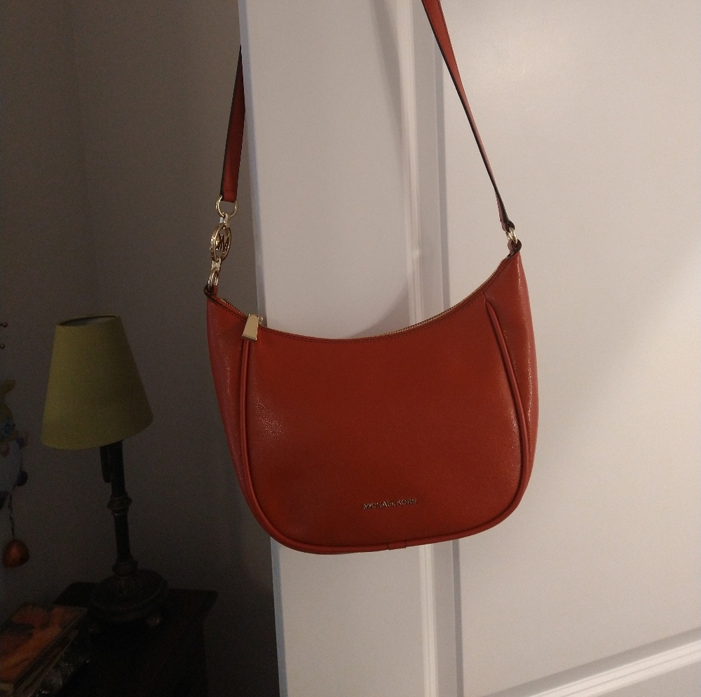 Michael Kors Red Leather Shoulder Bag with Crescent Shape